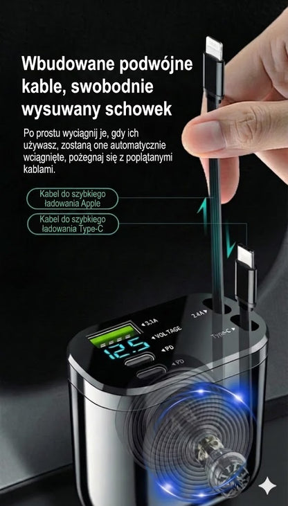 Ładowarka samochodowa 5-w-1 do przednich i tylnych siedzeń – z przedłużaczem