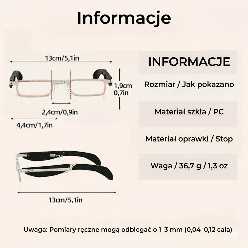 Składane okulary do czytania / komputerowe – filtr światła niebieskiego – składane (z etui)