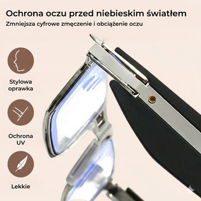 Składane okulary do czytania / komputerowe – filtr światła niebieskiego – składane (z etui)
