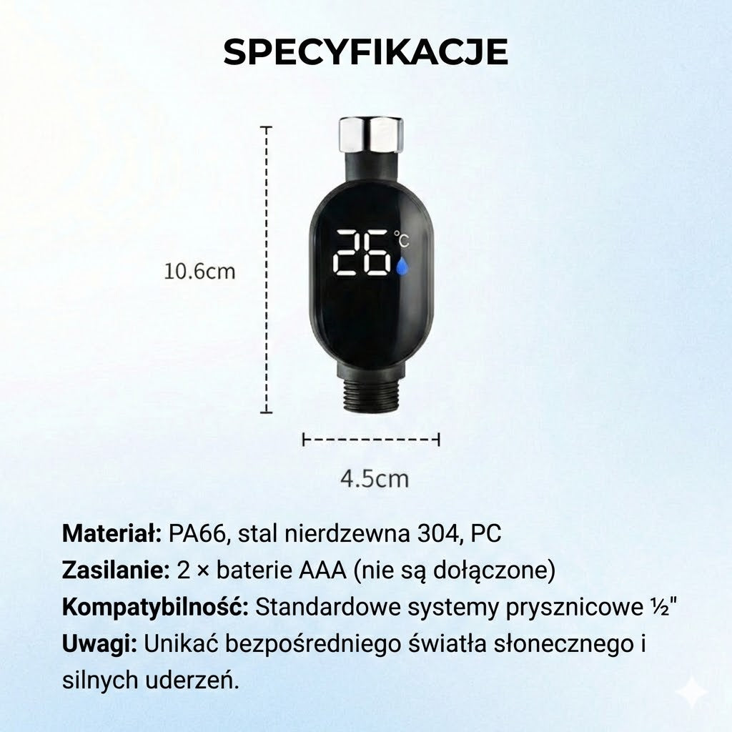Cyfrowy termometr prysznicowy – LED bez baterii (bezpieczny dla niemowląt i dzieci)