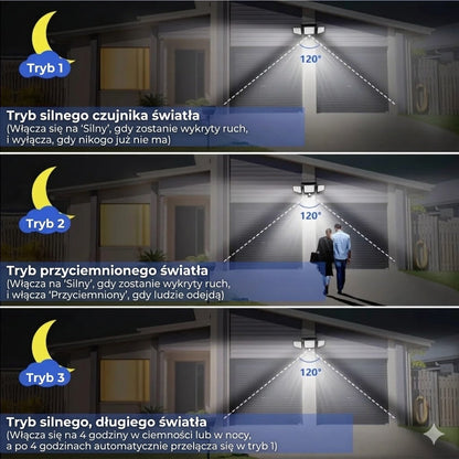 [200 diod LED] Solarna lampa ścienna z czujnikiem ruchu – Zewnętrzne oświetlenie solarne – Wodoodporność IP65 – 100% oszczędności energii