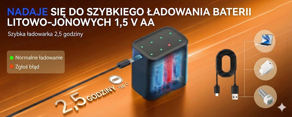 Zestaw ładowarki do akumulatorów z 8 akumulatorami AA – szybka ładowarka 2,5 h (do baterii AA i AAA)