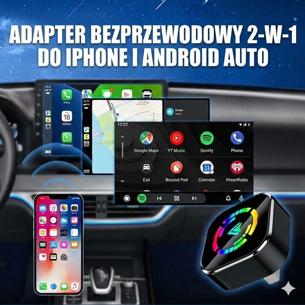 Bezprzewodowy adapter 2 w 1 do iPhone i Android Auto