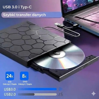 Zewnętrzny odtwarzacz i nagrywarka DVD 8 w 1 – z hubem USB