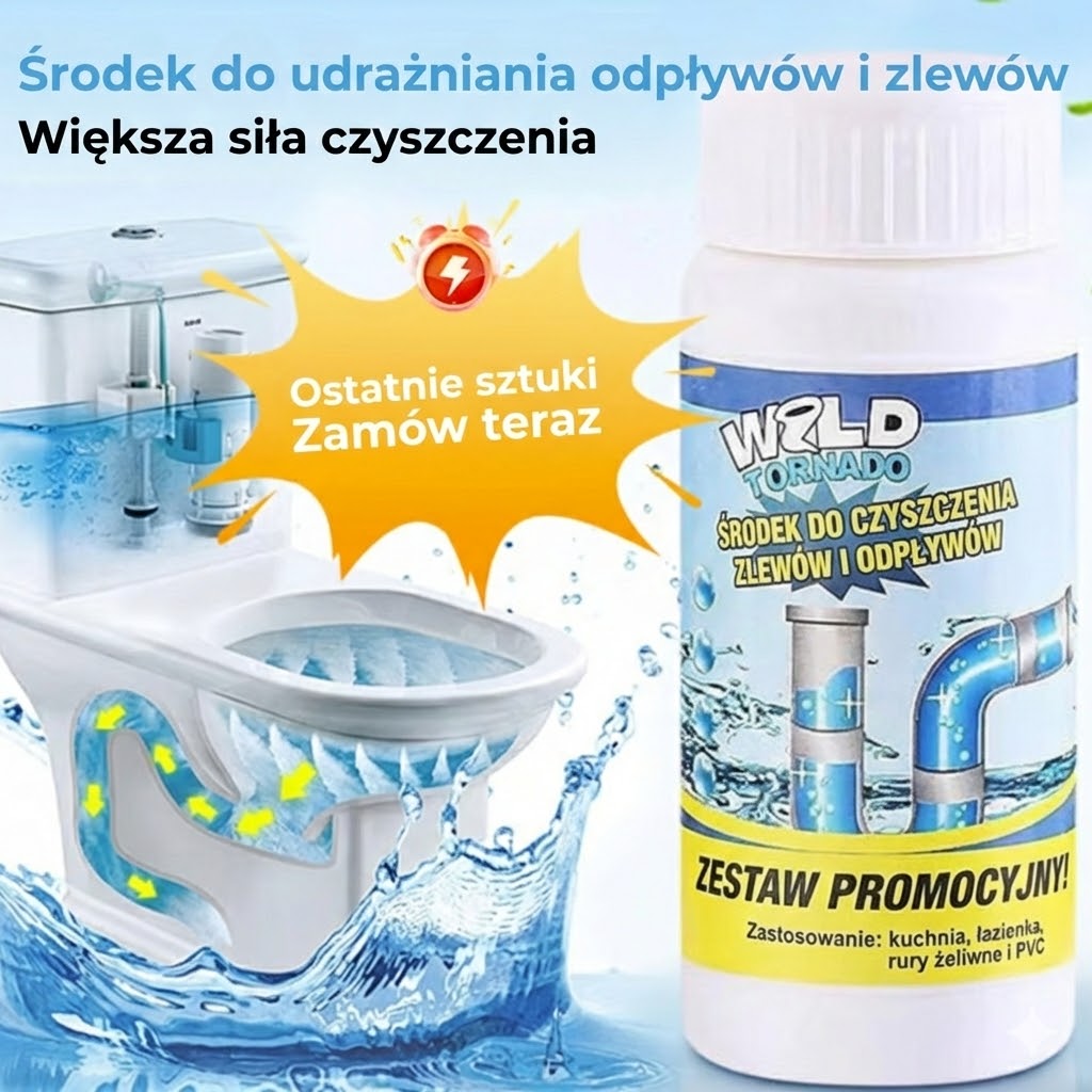 Silny preparat do udrażniania rur – musujący proszek do zlewów i łazienek (zapobiega zatorom)