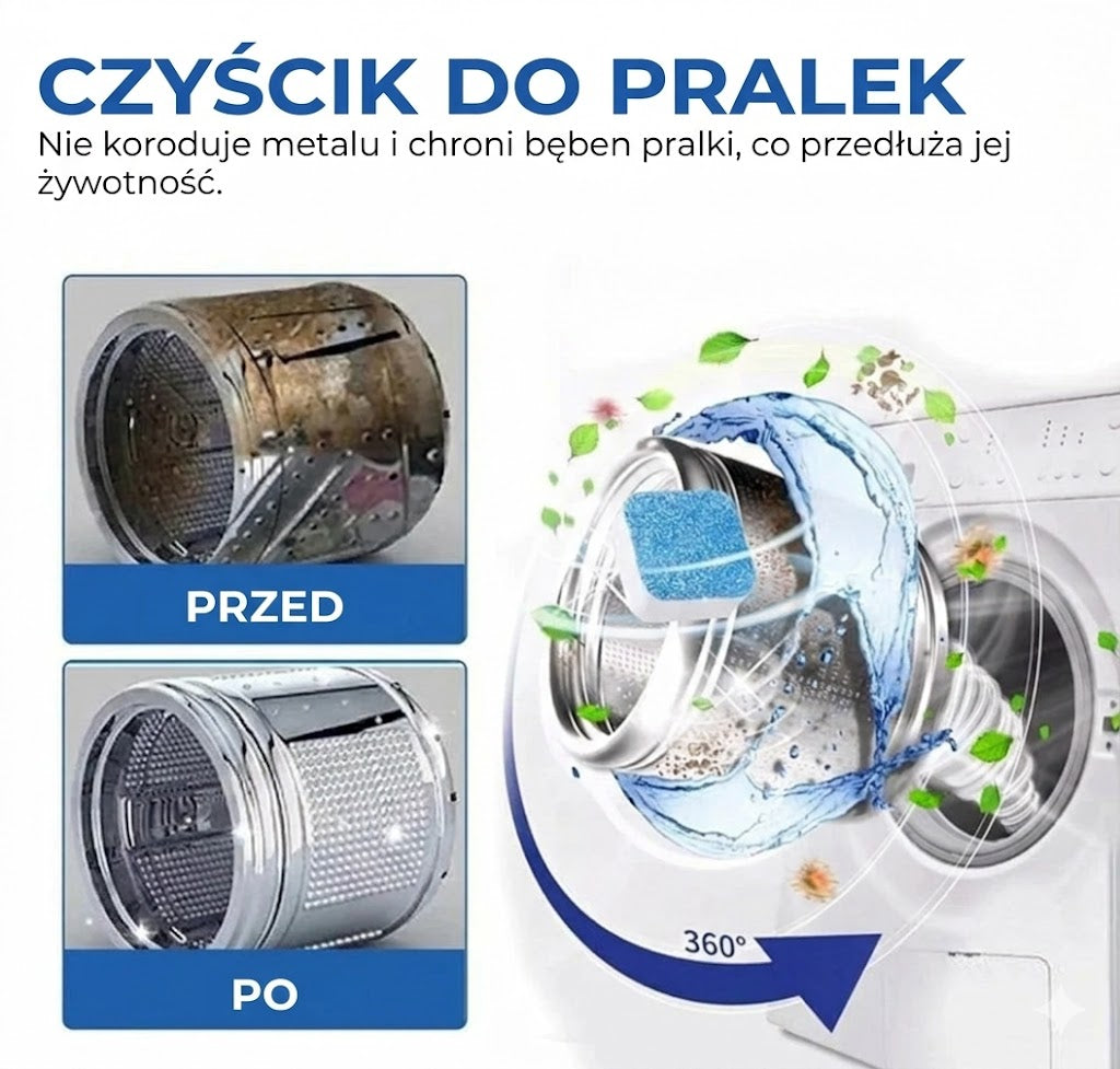 Tabletki do czyszczenia pralki – Usuwają kamień i nieprzyjemne zapachy – Głębokie czyszczenie – [Opakowanie 12 szt.] – Uniwersalne