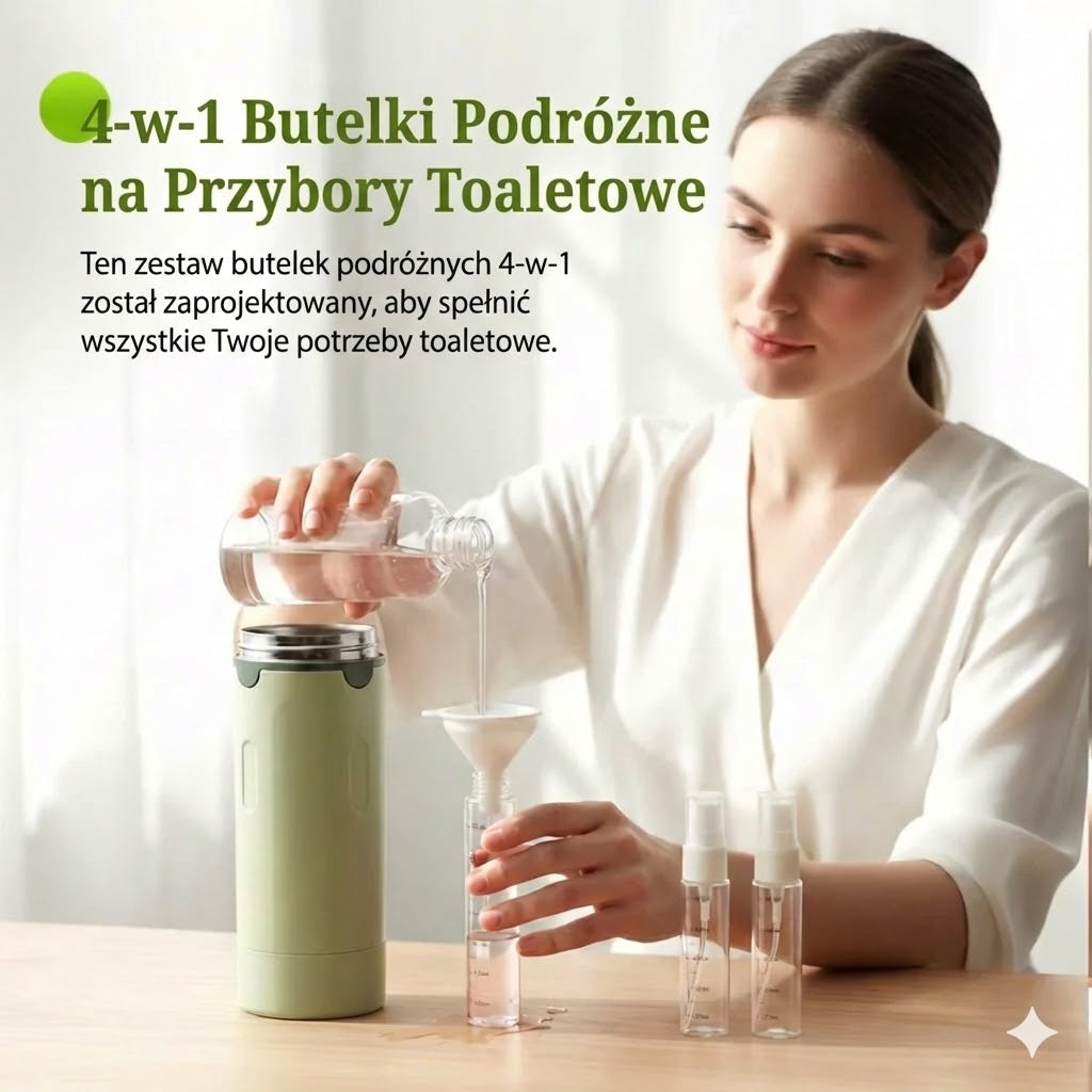Zestaw 4 w 1 butelek podróżnych – przenośne, szczelne silikonowe butelki na kosmetyki