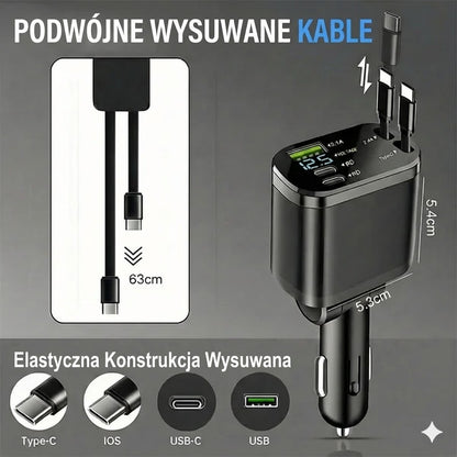 Ładowarka samochodowa 5-w-1 do przednich i tylnych siedzeń – z przedłużaczem